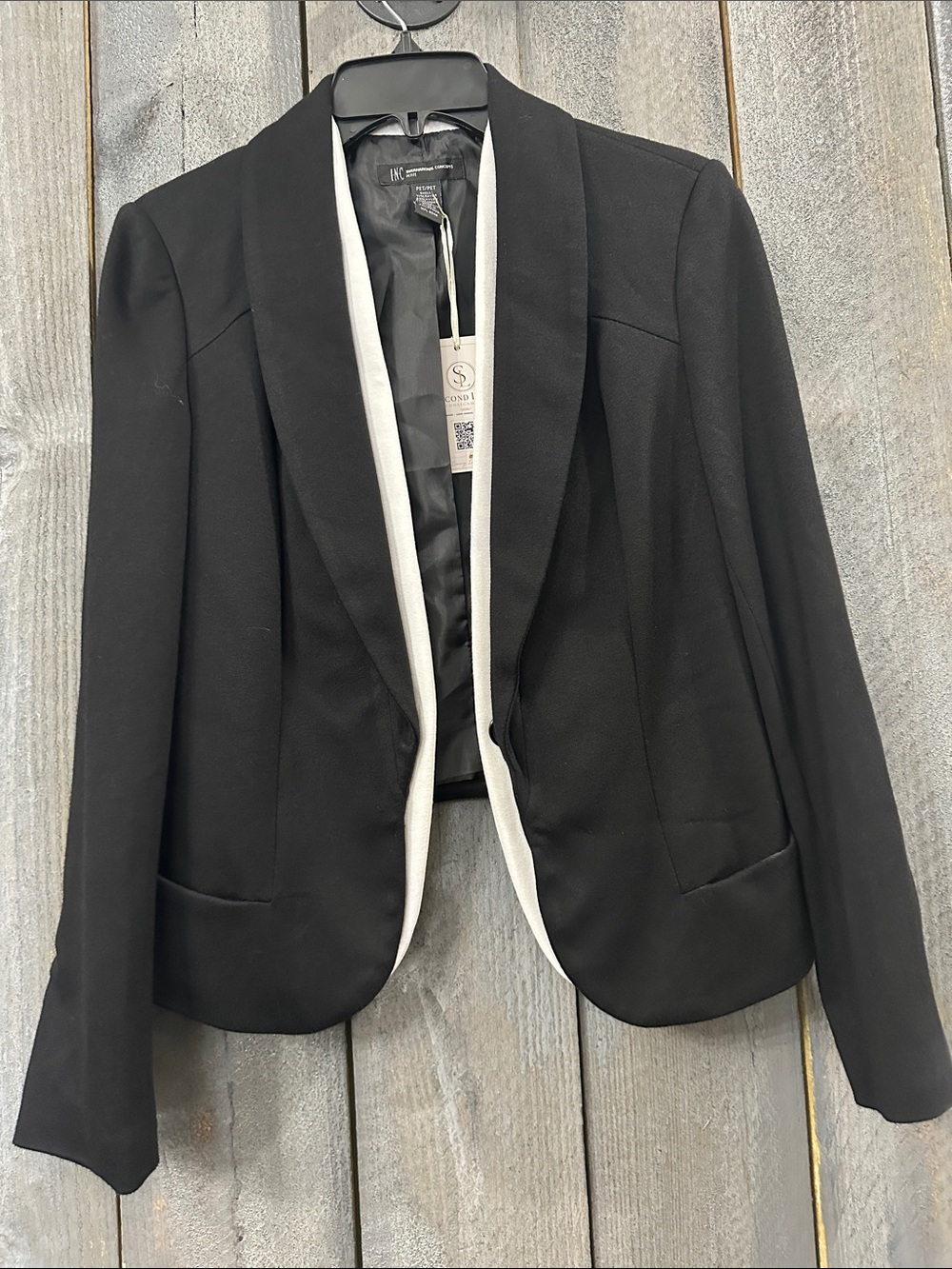 INC International Concepts Black Blazer with Cream Trim